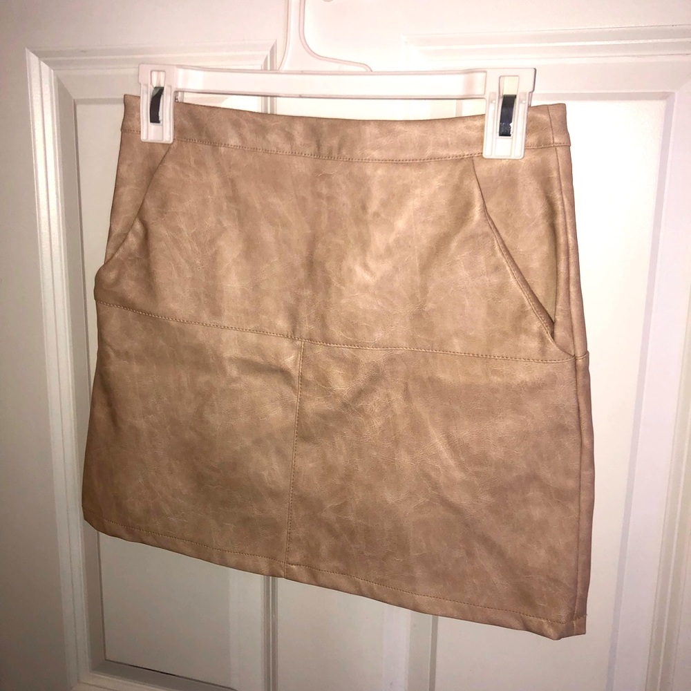 Cream soft leather mini skirt
